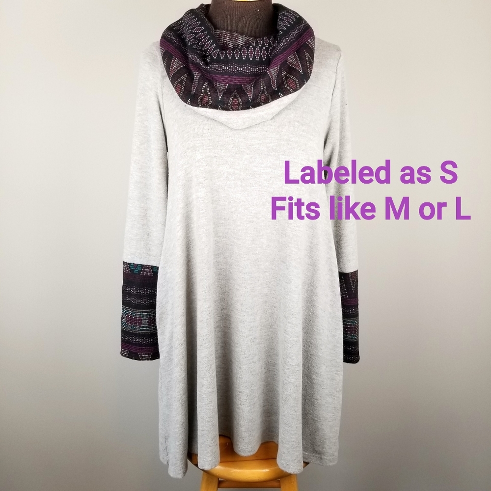 Oversized long sleeve cowl neck tunic with pockets